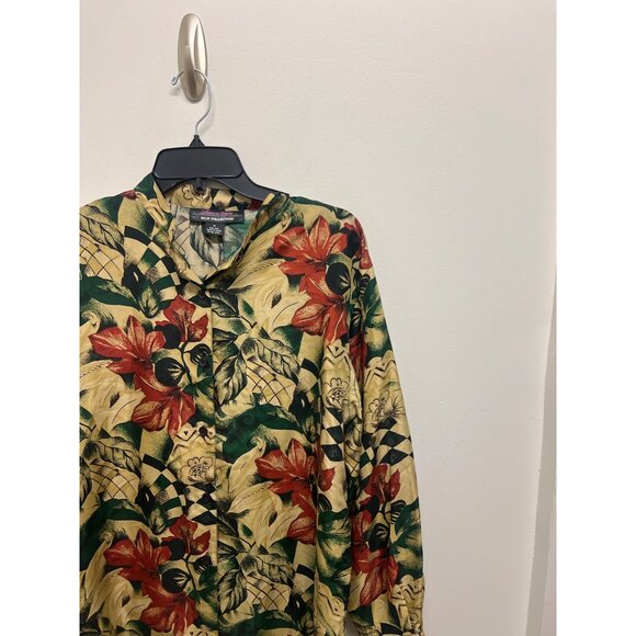 Vintage Laura Jayne 100% Silk Floral & Long Sleeve Button-Up Blouse Top M Multic - Picture 3 of 6
